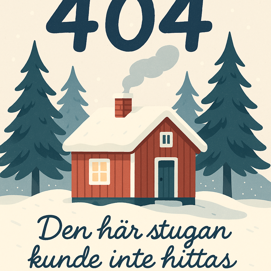 404 illustration - röd stuga i naturen